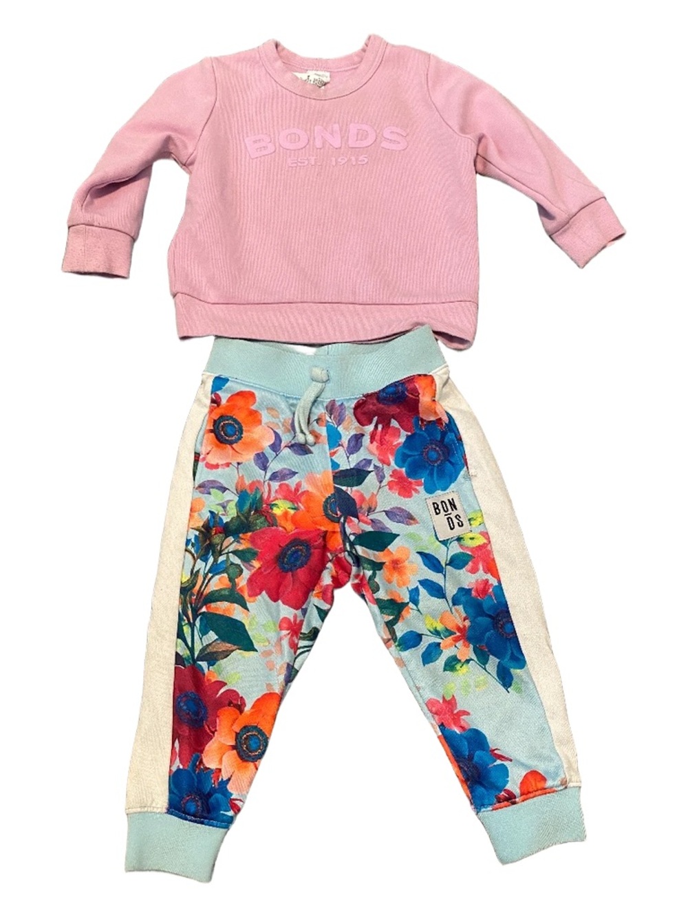 Bonds Set | Floral Joggers and Light Lavender Sweater | Size 1 | 12-18 Months